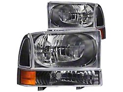 Crystal Headlights with Corner Lights; Black Housing; Clear Lens (99-04 F-250 Super Duty w/o Factory Sealed Beam Headlights)