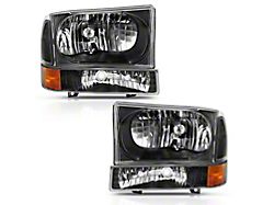 Crystal Headlights with Corner Lights; Black Housing; Clear Lens (99-04 F-250 Super Duty w/o Factory Sealed Beam Headlights)