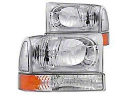 Crystal Headlights with Corner Lights; Chrome Housing; Clear Lens (99-04 F-250 Super Duty w/o Factory Sealed Beam Headlights)