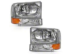 Crystal Headlights with Corner Lights; Chrome Housing; Clear Lens (99-04 F-250 Super Duty w/o Factory Sealed Beam Headlights)