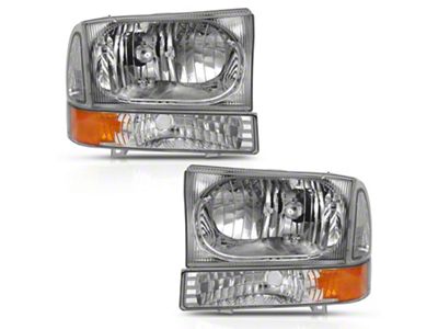 Crystal Headlights with Corner Lights; Chrome Housing; Clear Lens (99-04 F-250 Super Duty w/o Factory Sealed Beam Headlights)