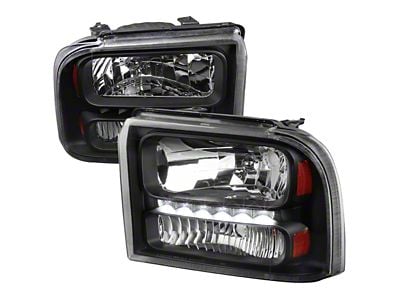 Crystal Headlights with SMD LED Light Strip; Matte Black Housing; Clear Lens (05-07 F-250 Super Duty w/o Factory Sealed Beam Headlights)