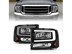 Crystal Plank Style Headlights; Black Housing; Clear Lens (99-04 F-250 Super Duty w/o Factory Sealed Beam Headlights)