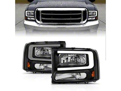 Crystal Plank Style Headlights; Black Housing; Clear Lens (99-04 F-250 Super Duty w/o Factory Sealed Beam Headlights)