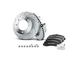 Drilled and Slotted 8-Lug Brake Rotor and Pad Kit; Front (11-12 4WD F-250 Super Duty)