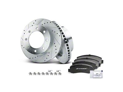 Drilled and Slotted 8-Lug Brake Rotor and Pad Kit; Front (11-12 4WD F-250 Super Duty)