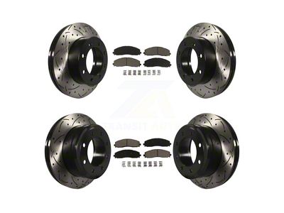 Drilled and Slotted 8-Lug Brake Rotor and Ceramic Pad Kit; Front and Rear (14-22 4WD F-250 Super Duty)