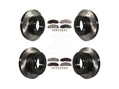 Drilled and Slotted 8-Lug Brake Rotor and Ceramic Pad Kit; Front and Rear (14-22 4WD F-250 Super Duty)