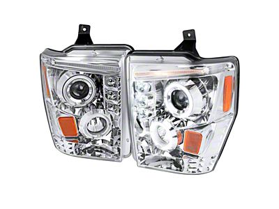 Dual Halo Projector Headlights; Chrome Housing; Clear Lens (08-10 F-250 Super Duty w/o Factory Sealed Beam Headlights)