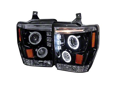 Dual Halo Projector Headlights; Glossy Black Housing; Smoked Lens (08-10 F-250 Super Duty w/o Factory Sealed Beam Headlights)