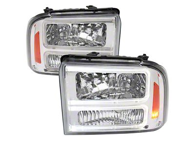 Dual LED C-Bar Factory Style Headlights; Chrome Housing; Clear Lens (05-07 F-250 Super Duty)