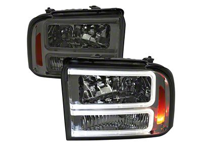 Dual LED C-Bar Factory Style Headlights; Chrome Housing; Smoked Lens (05-07 F-250 Super Duty)