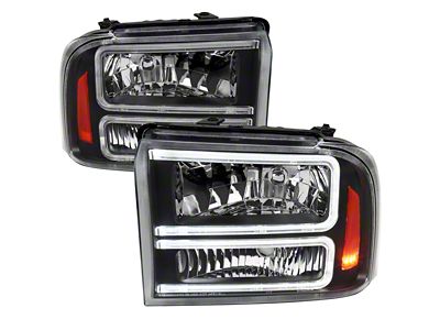 Dual LED C-Bar Factory Style Headlights; Matte Black Housing; Clear Lens (05-07 F-250 Super Duty)