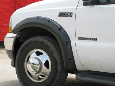 Elite Series Rivet Style Fender Flares; Front; Smooth Black (99-07 F-250 Super Duty)