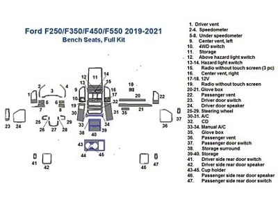 Full Dash Trim Kit; Oxford Burlwood Finish (19-21 F-250 Super Duty w/ Bench Seat)
