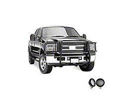 Grille Guard with 5.30-Inch Black Round LED Lights; Black (99-07 F-250 Super Duty)