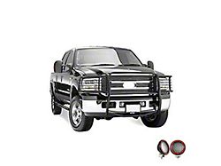 Grille Guard with 5.30-Inch Red Round LED Lights; Black (99-07 F-250 Super Duty)