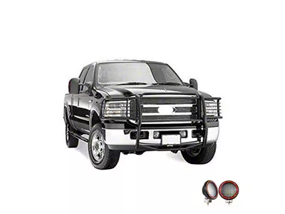 Grille Guard with 5.30-Inch Red Round LED Lights; Black (99-07 F-250 Super Duty)