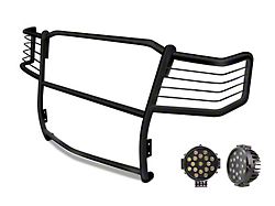 Grille Guard with 7-Inch Black Round LED Lights; Black (99-07 F-250 Super Duty)