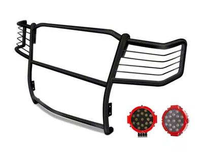 Grille Guard with 7-Inch Red Round LED Lights; Black (99-07 F-250 Super Duty)