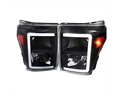 LED C-Bar Factory Style Headlights; Matte Black Housing; Clear Lens (11-16 F-250 Super Duty)