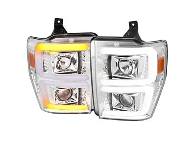 LED Sequential Turn Signal Bar Projector Headlights; Chrome Housing; Clear Lens (08-10 F-250 Super Duty w/o Factory Sealed Beam Headlights)