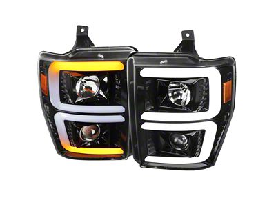 LED Sequential Turn Signal Bar Projector Headlights; Jet Black Housing; Clear Lens (08-10 F-250 Super Duty w/o Factory Sealed Beam Headlights)