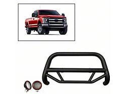 Max T Bull Bar with 5.30-Inch Red Round Flood LED Lights; Textured Black (17-22 F-250 Super Duty)