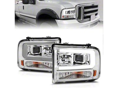 Plank Style Projector Headlights; Chrome Housing; Clear Lens (05-07 F-250 Super Duty w/o Factory Sealed Beam Headlights)