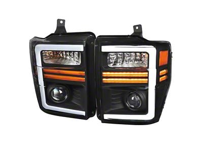 Projector Headlights with LED Sequential Turn Signal; Matte Black Housing; Clear Lens (08-10 F-250 Super Duty w/o Factory Sealed Beam Headlights)