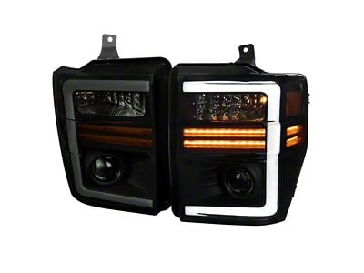 Projector Headlights with LED Sequential Turn Signal; Matte Black Housing; Smoked Lens (08-10 F-250 Super Duty w/o Factory Sealed Beam Headlights)