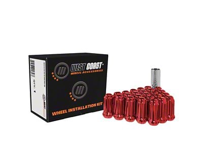 Red Acorn Lug Nuts; M14x2.0; Set of 32 (99-02 F-250 Super Duty)