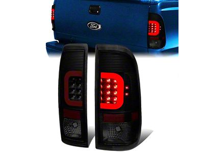 Red C-Bar LED Tail Lights; Black Housing; Smoked lens (11-16 F-250 Super Duty)