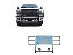 Rugged Heavy Duty Grille Guard with 5.30-Inch Red Round Flood LED Lights; Black (17-22 F-250 Super Duty)