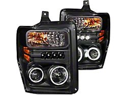 RX Halo Projector Headlights; Black Housing; Clear Lens (08-10 F-250 Super Duty w/o Factory Sealed Beam Headlights)