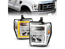 Switchback Plank Style Headlights; Chrome Housing; Clear Lens (08-10 F-250 Super Duty)