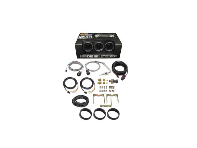 3-Gauge Diesel Truck Set; 60 PSI Boost/1500-Degree Pyrometer EGT/100 PSI Fuel Pressure; Tinted 7 Color (Universal; Some Adaptation May Be Required)