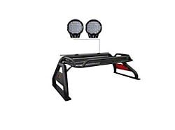 Atlas Roll Bar with 9-Inch Black Round Flood LED Lights and Basket; Black (11-24 F-350 Super Duty)