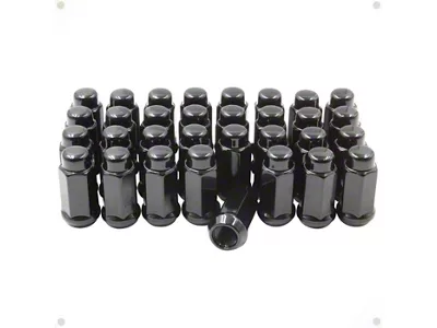 Black Bulge Acorn Lug Nut Kit; 14mm x 1.5; Set of 32 (04-25 F-350 Super Duty)