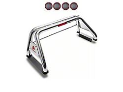 Classic Roll Bar with 5.30-Inch Red Round Flood LED Lights; Stainless Steel (11-24 F-350 Super Duty)