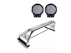 Classic Roll Bar with 9-Inch Black Round Flood LED Lights; Stainless Steel (11-24 F-350 Super Duty)