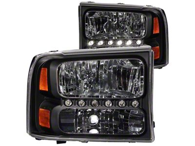 Crystal Headlights; Black Housing; Clear Lens (99-04 F-350 Super Duty w/o Factory Sealed Beam Headlights)