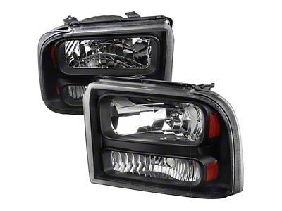 Crystal Headlights; Matte Black Housing; Clear Lens (05-07 F-350 Super Duty w/o Factory Sealed Beam Headlights)