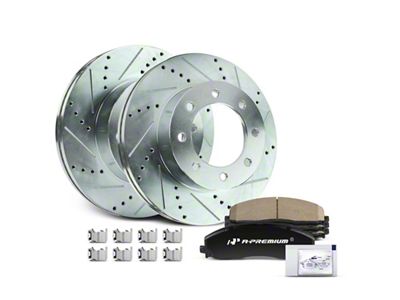 Drilled and Slotted 8-Lug Brake Rotor and Pad Kit; Front (13-22 4WD F-350 Super Duty SRW)