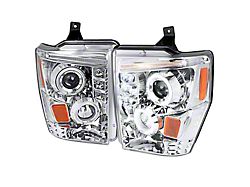 Dual Halo Projector Headlights; Chrome Housing; Clear Lens (08-10 F-350 Super Duty w/o Factory Sealed Beam Headlights)