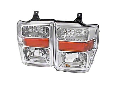 Factory Style Headlights with Amber Reflectors; Chrome Housing; Clear Lens (08-10 F-350 Super Duty w/o Factory Sealed Beam Headlights)