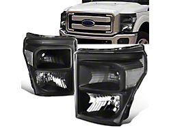 Factory Style Headlights with Clear Corners; Black Housing; Clear Lens (11-16 F-350 Super Duty)