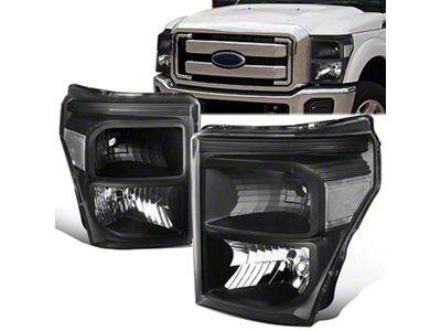 Factory Style Headlights with Clear Corners; Black Housing; Clear Lens (11-16 F-350 Super Duty)