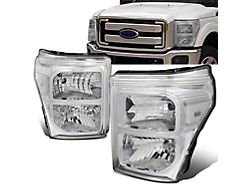 Factory Style Headlights with Clear Corners; Chrome Housing; Clear Lens (11-16 F-350 Super Duty)