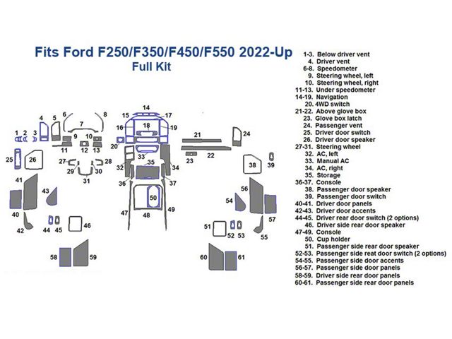 Full Dash Trim Kit; Brushed Aluminum Finish (22-24 F-350 Super Duty)